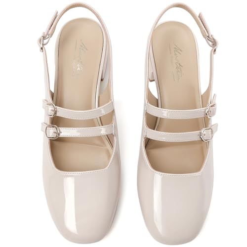 Mostrin Mary Jane Shoes Women Slingback Chunky Low Heels for Women Closed Rounded Toe Ankle Strap Pumps Daily Wedding Party Dress Shoes3