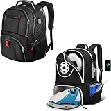 YOREPEK Travel Backpack, Extra Large 50L Laptop Backpacks for Men Women, Large Soccer Backpack, Soccer Bag with Ball & Detachable Shoe Compartment, 15.6 Inch Laptop