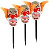 Picture of Halloween Animatronics Clown Stakes Decorations, 3Pack Scary Talking Pathway Markers with Sound Activated, Light Up Eyes, Move Mouth, Holiday Horror Prop, Haunted Animated Decor for Lawn Yard, Outdoor