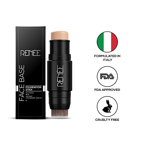 Image of RENEE Face Base Foundation Stick with Applicator - Coffee, 8gm | Enriched with White Clay, Weightless, Long-lasting, Velvet Matte Finish formula Provides Full Coverage
