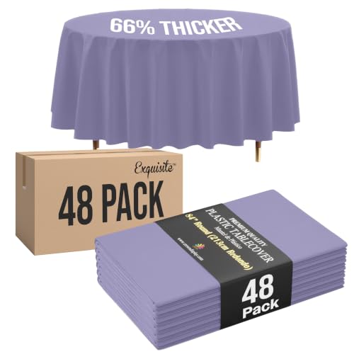 Image of Exquisite Lavender Round Tablecloth 84 inch - 48 Pack | Plastic Tablecloth, Disposable Table Covers Round for Parties, Weddings, Holidays & Party Supplies