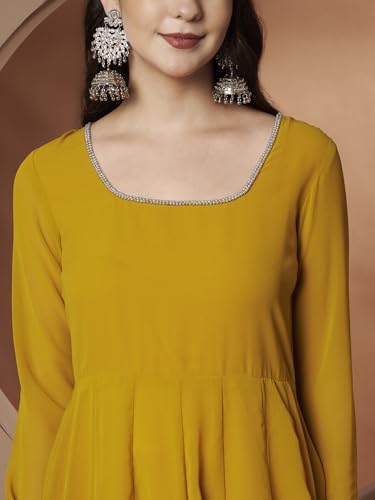 Image of KZA Women's Georgette Hand Embroidered Flared Anarkali Suit for Women | Full Sleeves Flare Anarkali Dress for Woman | Ethnic Flared Anarkali Kurta for Women