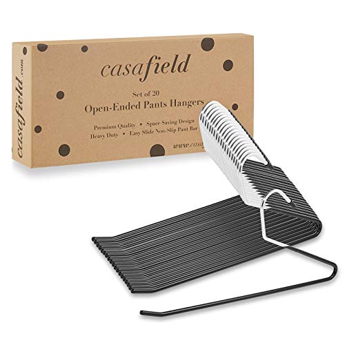 Casafield - 20 Open-Ended Pants Hangers - Easy Slide - Slim, Space Saving Design With Non-Slip Rubber Coating For Trousers, Slacks, Jeans, Skirts #TOP3