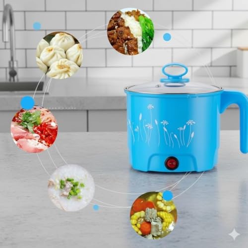 Image of Electric Mini Cooking Pot with Glass Lid & Handle, Multi-Purpose Portable Electric Kettle for Boiling Noodles Soup Milk Tea Eggs, Compact Travel Hot Pot for Home Hostel Office Use