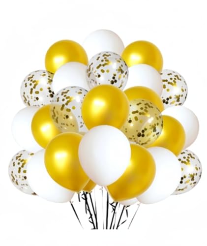Image of 300 Pack Gold and White Balloons 12 Inch Gold Confetti Balloons for Various Party Events Decorations
