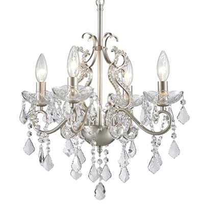 Crystal Chandelier Light Fixture, Modern K9 Crystal Chandeliers for Dining Room 4-Lights Nickel Pendant Ceiling Light Fixture for Entryway Kitchen Island Bathroom Bedroom Living Room, H 21" x W 17.7"