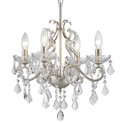 Crystal Chandelier Light Fixture, Modern K9 Crystal Chandeliers for Dining Room 4-Lights Nickel...