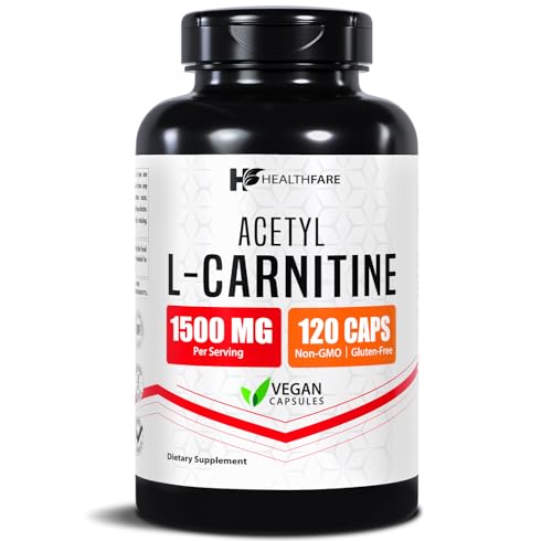 Healthfare Acetyl L-Carnitine 1500mg (ALCAR) | 120 High Potency Vegetarian Capsules | Brain Focus & Memory Support Supplement | Non-GMO Gluten-Free Made in USA