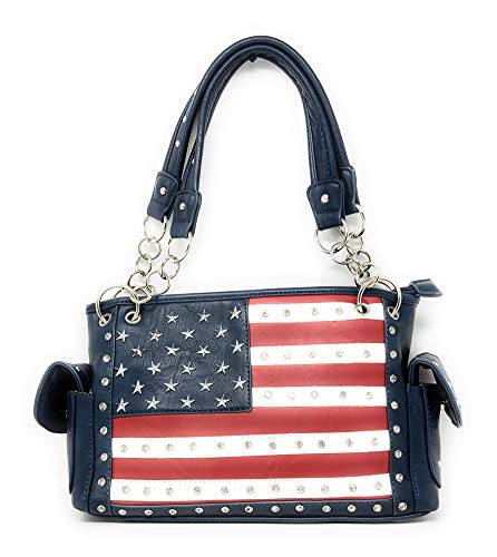 Premium American Flag Rhinestone Women's Handbags Purse Wallet Set in 7 Colors3