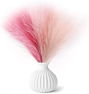 6 Pcs Artificial Pampas Grass Plant,43-45cm Faux Dried Pampas Grass Stems Fake Flower Fluffy Reed Bouquet Reed Grass Decor,Dried Flower Arrangements for Wedding Holiday Party Boho Home Decor Pink