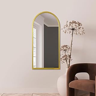 MirrorOutlet The Arcus - Gold Framed Modern Full Length Arched Leaner/Wall Mirror 71" X 35" (180CM X 90CM) Silver Mirror Glass with Black All weather Backing