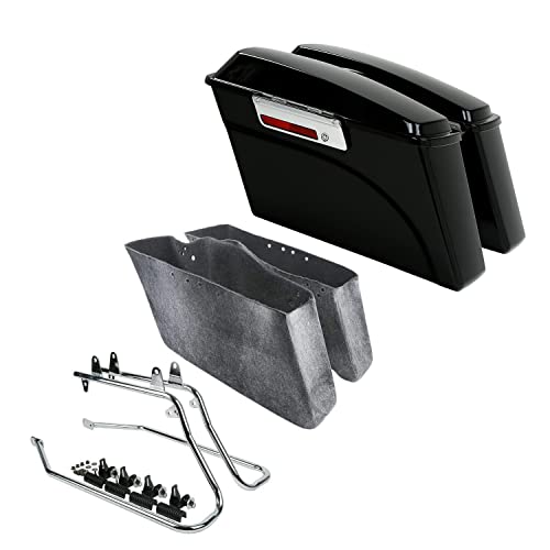 TCT-MOTORPARTS Gloss Black Hard Saddlebags w/Conversion Bracket Kit Fit For Harley Heritage Softail Deluxe Fatboy FLSTF EFI FLSTFI Springer Night Train 1984-2017