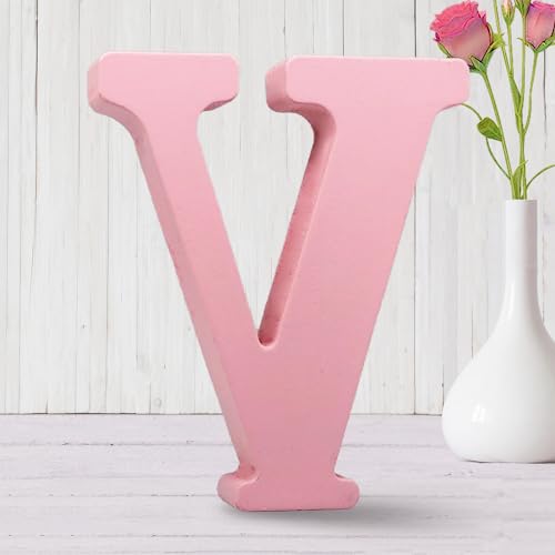 Lettres en bois rose de 15,2 cm - Lettres en bois brut pour décoration murale - Lettres décoratives à poser - Pour travaux manuels, maison, fêtes (V)