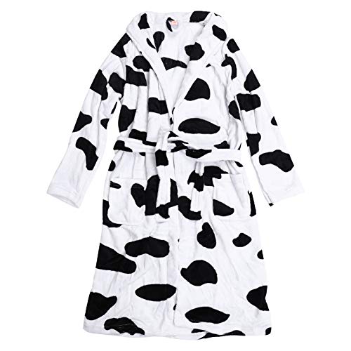 KESYOO Womens Cow Print Robe Coral Fleece Sleepwear Plush Kimono Home Clothes Warm Winter Sleep Robes