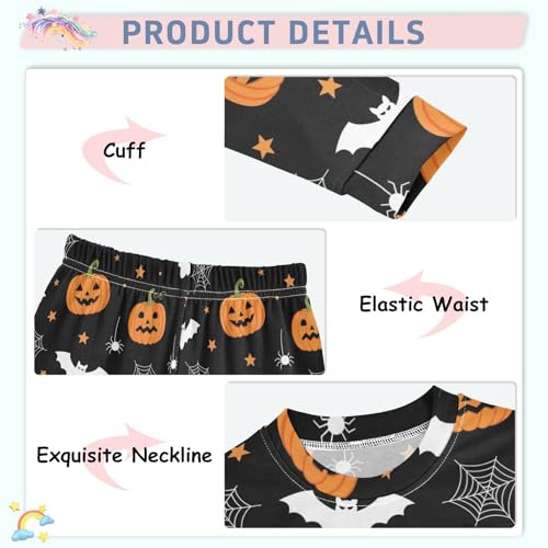 Pajama Sets Long Sleeve Halloween Themed Pumpkin Bat Pattern Soft Comfy Sleepwear 2 Piece PJS 3-8T4
