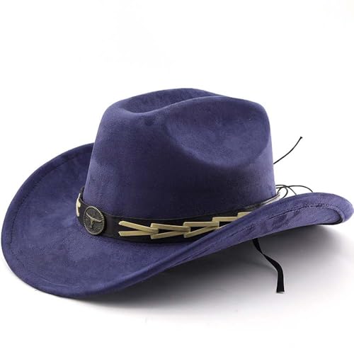 Image of Western Cowboy Hat for Women Men with Band Wide Brim Suede Cowboy Cowgirl Hat Western Style Hat