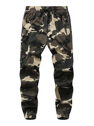 ZooYung Boys Hiking Joggers Pants Outdoor Youth Quick Dry Lightweight Athletic Pants with Zipper Pockets(SBP3822-CamoKhaki-18)
