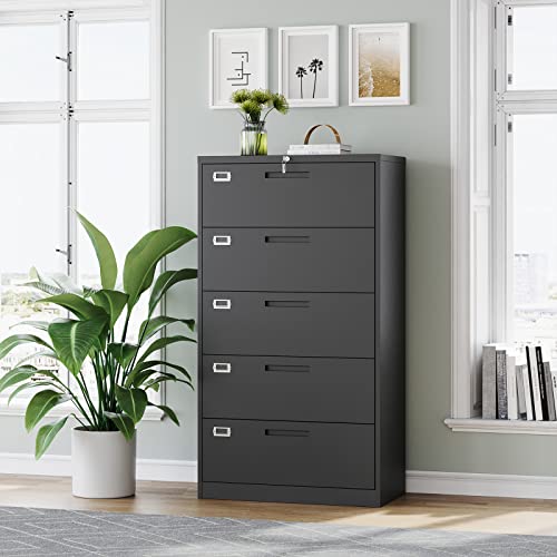 Miiiko 5 Drawer Lateral File Cabinet With Lock, Metal Filing Cabinet For Home Office, 35.4" Wide Metal Drawers Storage Cabinet For Legal Letter A4 Size, Full Assemble Required… #TOP1