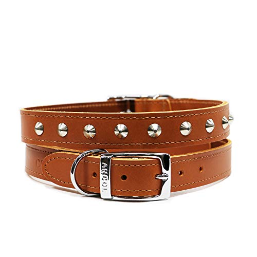 Ancol Leather Stud Collar Tan 35-43cm Size 4