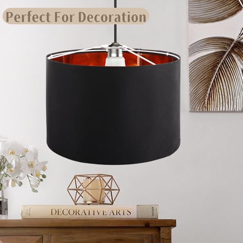 2 Pack Black Fabric Drum Light Shade, 30 x 20cm Pendant Lampshade, Modern Golden Inner Ceiling Light Shade for Table Lamp Bedside Lamp Floor Lamp - Image 5