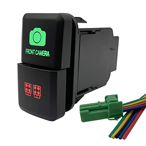 Image of Dual Push Button Switch Front Camera & LED Work Lights Red & Green Backlit ON /Off Push Switch for Toyota FJ Cruiser 4Runner Tacoma Tundra (39mm X 21mm) 3Amp /12V