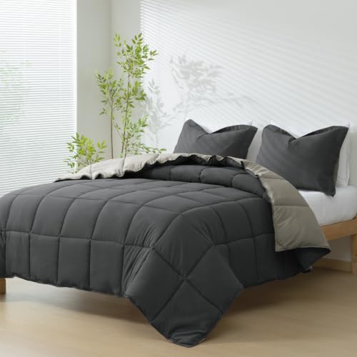 Image of HIG 3pc Gray Full Size Bedding Comforter Set Duvet Insert Blanket