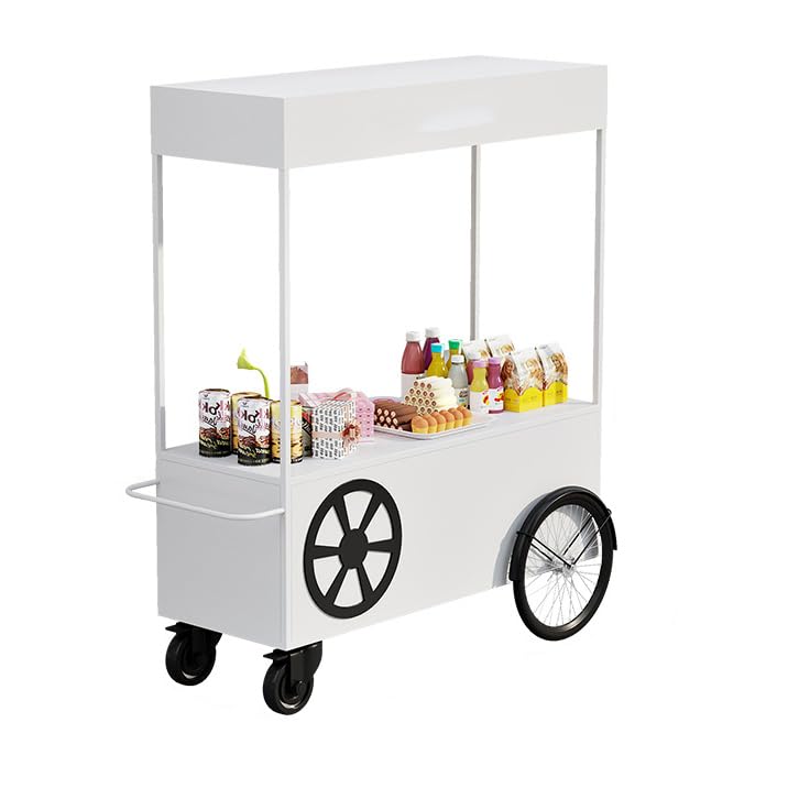 Verkaufswagen für den Außenbereich tragbarer Wagen mit Überdachung mobiler Lebensmittel-Ausstellungsstand feststellbare Räder für Märkte Straßenveranstaltungen Festivals Räder Markt(140cm/55inch,White