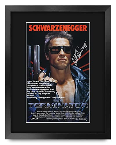 HWC Trading Framed 11' x 14' Print - Terminator Movie Poster Arnold Schwarzenegger Signed Gift Mounted Printed Autograph Film Gifts Photo Picture Display