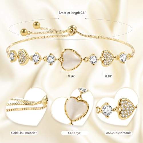 Dainty Adjustable 14K Gold Plated Heart Link Chain Bracelet for Women3