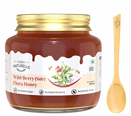 Image of Farm Naturelle-Wild Berry Honey|400gm and a Wooden Spoon|100% Pure Lab Tested Honey In Glass Bottle.