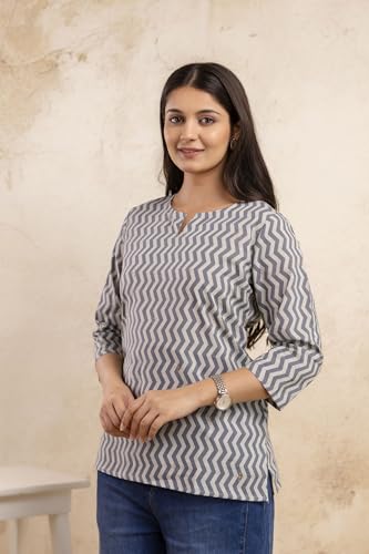 Image of Women's Floral Print Tunic Top, 3 /4 Sleeve, V-Neck, Casual Wear