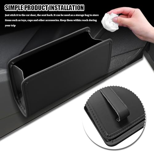 Image of Car Trash Can, Car Garbage Can, Waterproof Litter Auto Trash Can for Travelling, Auto Interior Accessories Foldable Hanging Mini Cars Storage Bag Container Universal Fit Most Cars (Black)