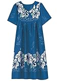 AmeriMark Women Muumuu House Patio Dress β Ladies Flowy Short Sleeve Sun Dress Lounger Gown Sleepwear - Lounging Patio Dress Sapphire