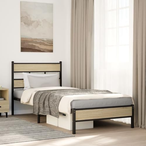 Vetnasa Estructura de Cama sin colchón Madera Roble Sonoma 75x190 cm Mobiliario, Camas y Accesorios, Camas y somieres Marrón 16,35 KG