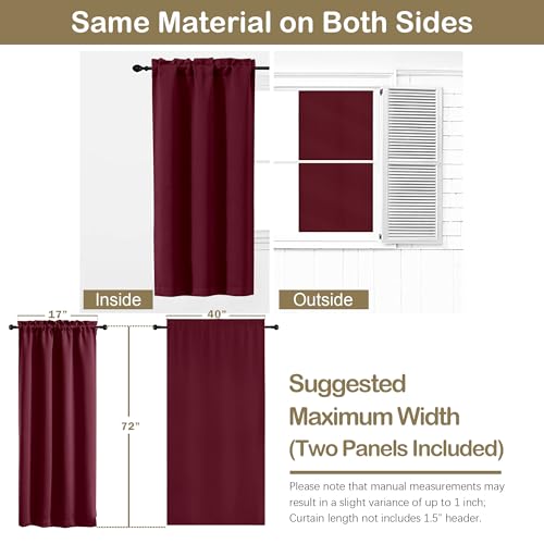 Image of Christmas Burgundy Blackout Curtains for Bedroom 72 Inch Length 2 Panels Set, Thermal Insulated Curtains for Nursery, Dual Rod Pocket Window Drapes for Patio French Door Front Door, 2x40Wx72L