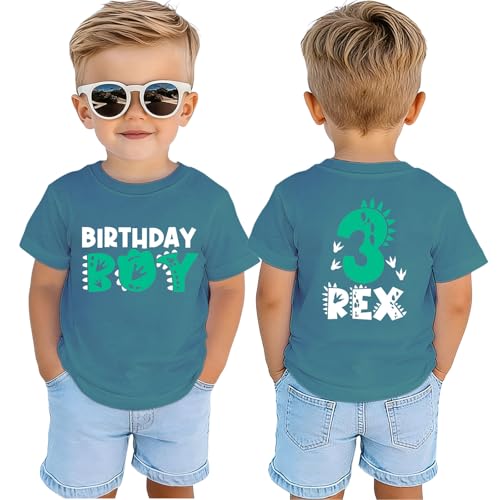 MULOIUDZ 3rd Birthday Boy Shirt Dinosaur Graphic Three Birthday Outfit 3 Years Old Boys T-Shirt Third B-Day Party Tees Tops(Blue-1 3rd)