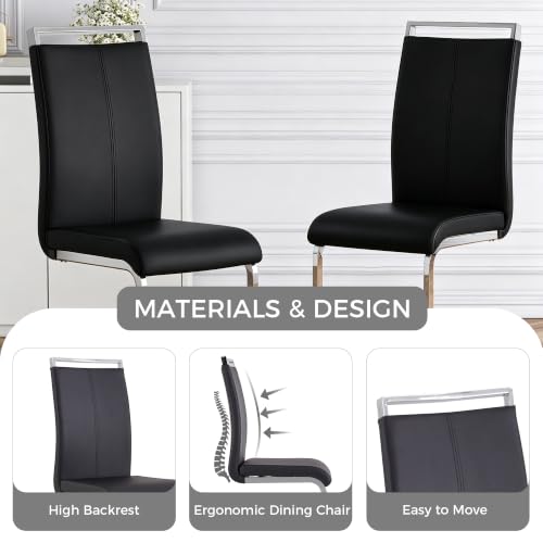 Image of Baysitone Modern Dining Chairs Set of 8, Side & Kitchen Chairs with Faux Leather Padded Seat, High Back, for Dining, Kitchen, Living Room - Black