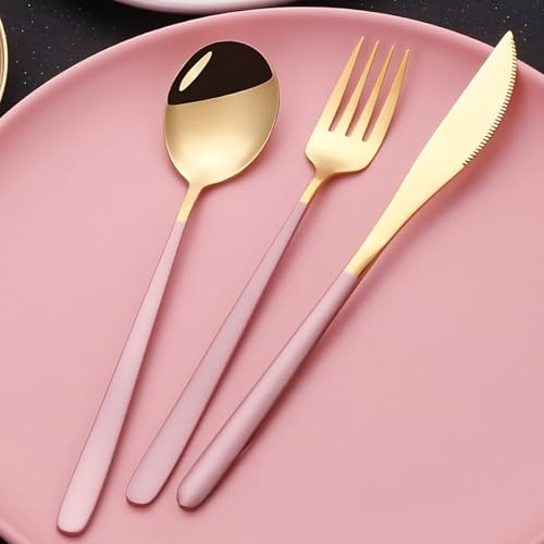 Image of BonZeaL Stainless Steel Pink Gold Cutlery Set for Dinning Table 3 Pieces Silverware Set Premium Flatware Set with Gift Box Dinnerware Tableware Set Portable Travel Cutlery Set Gift ForTravellers