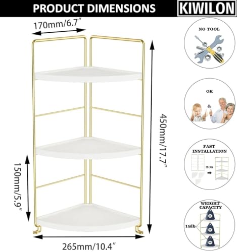 Image of Kitchen Organizer Rack | Corner Shelf For Kitchen | Bathroom Organiser Stand With 3-Tier Metal Frame For Storage & Display (Gold-3Tier-Triangle)