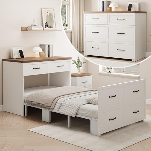 XIAO WEI Murphy Bed Cabinet with Mattress Included,76 * 33 Inches Twin Size Hideaway Bed with Storage for Adults Guests and Kids,Easy Pull Out and Folding,2 in 1 Small Fold up Space Saving WallBed