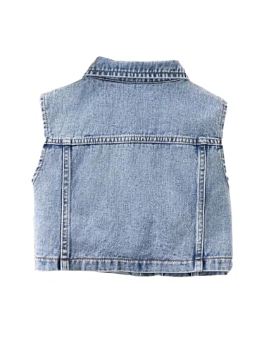 Girl's Denim Jacket Vest Collar Neck Button Front Sleeveless Jean Jacket Outerwear with Pockets Summer Jacket2
