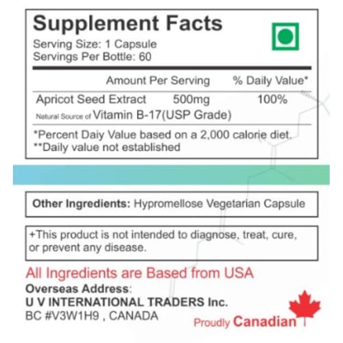 WELLNESS EXTRACT Asterveda Vitamin B17 Amygdalin 99.5% Apricot Extract Organic Natural -60 Capsules