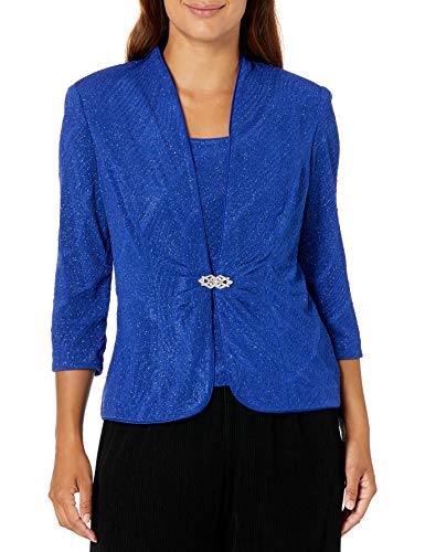 Alex Evenings Women's Mandarin Neck Twinset Tank Top and Jacket Regular, Marina Petite, XLP
