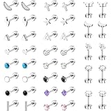 Jstyle ピアス レディース 人気 21ペア サージカル スチール スタッド ピアス 女性 マルチパック 軟骨 ピアス オパール ムーンストーン ターコイズ バタフライ フラワー スター フラット バック ピアス シルバー (シルバー)