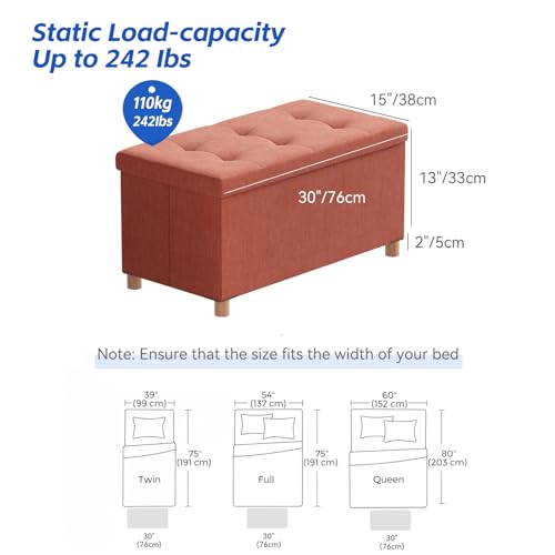 Image of BRIAN & DANY 30 Inches Folding Storage Ottoman Bench, Ottoman with Storage Bench for Bedroom, Living Room, Entryway, Foot Rest with Legs, Orange