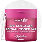 MAREE Collagen Acne Clearing Polishes - Toner Pads with Retinol - Minimizing Wrinkle Zero Pore Pads - Hydrating Toning Collagen Pad with Retinol & Centella Device - Anti Aging Brightening Wipes