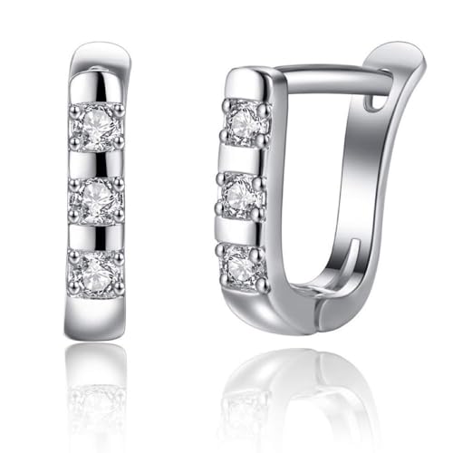 KIM JOHANSON rostfritt stål damörhängen *Alexa* i silver | kreoler med vita zirkoniastenar | boho-smycken för kvinnor | vattentäta örhängen | kreoler i flera lager | inkl. smyckespåse