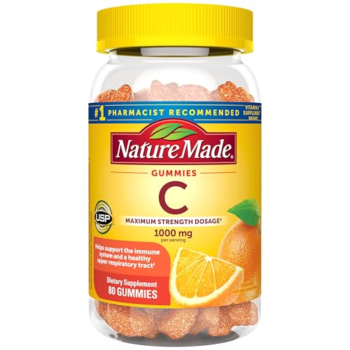 Nature Made Maximum Strength Dosage Vitamin C 1000mg per Serving, Immune Support Vitamin C Gummies for Adults, 80 Vitamin C Gummies, 20 Day Supply