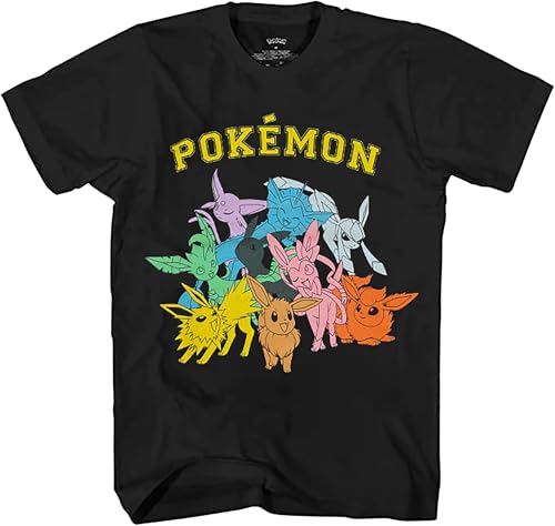Pokemon Anime Cute Characters Eevee Eeveelutions Graphic T-Shirt for Boys & Girls Kids/Youth Comfy Short Sleeves Tee Black Medium