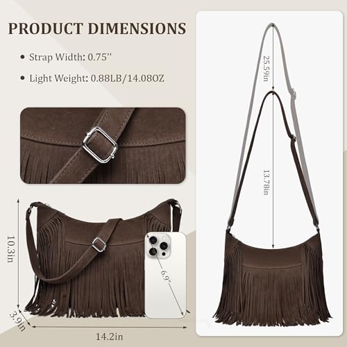 Image of Fringe Hobo Bags for Women Vintage Suede Crossbody Bag Hippie Western Cowgirl Purses Tassel Shoulder Bag